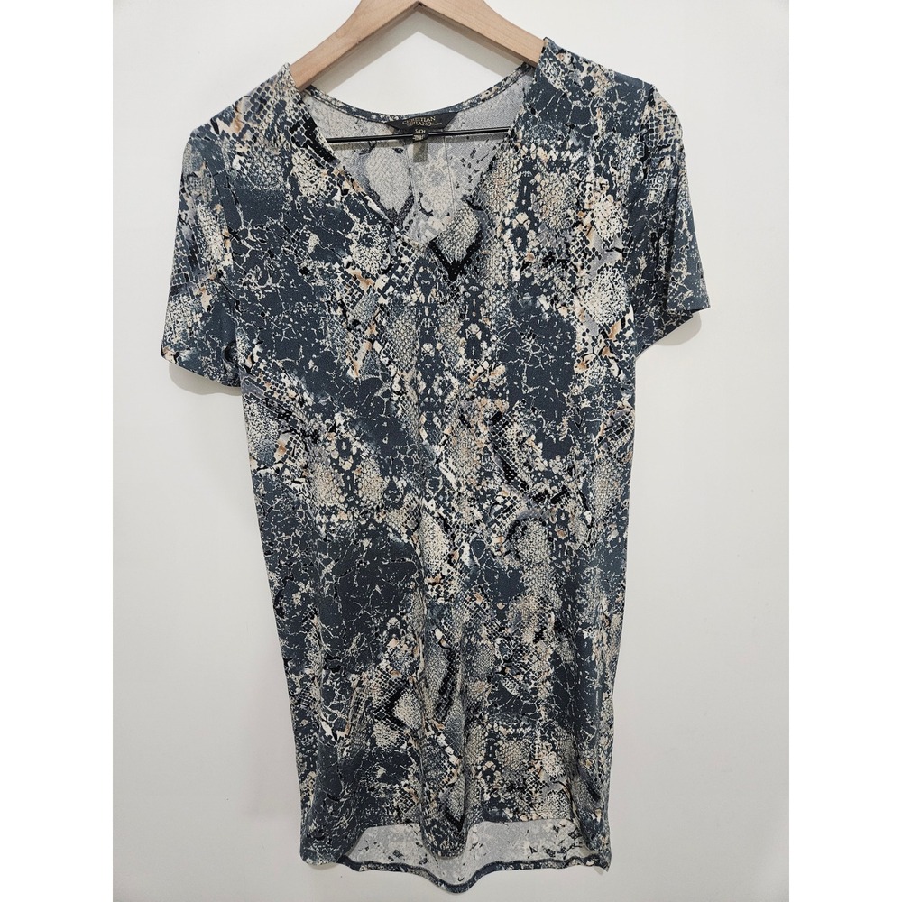 Christian Siriano New York Blue Snakeskin Print V-Neck Short Sleeve Top Small